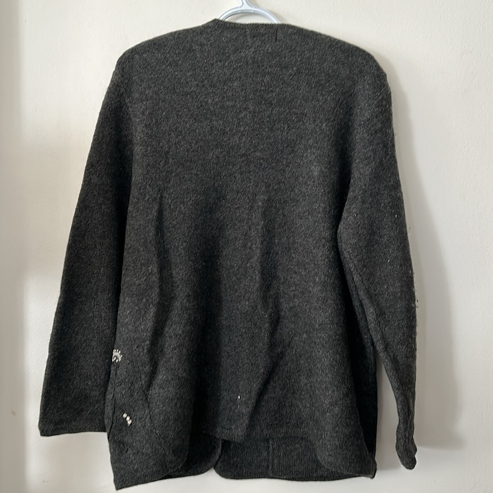 GRAFFITI Gray flower Embellished Women's 100% wool cardigan vintage - Picture 2 of 7